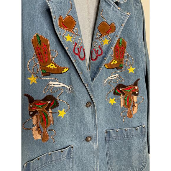 Vintage 90s The Blue Denim Rodeo Cowgirl Western Jean Blazer Jacket - Picture 4 of 9